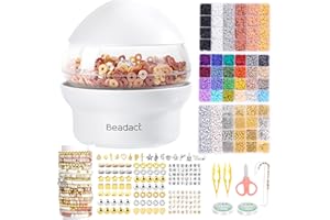 Beadact Clay Beads Spinner for Bracelet Making Kit, 3 Boxes Earth-Toned Colors Beads with Bead Spinner, Friendship Bracelet Making Kit for DIY Crafts with Spacer Bead and Charm, Gift for Craft Lovers