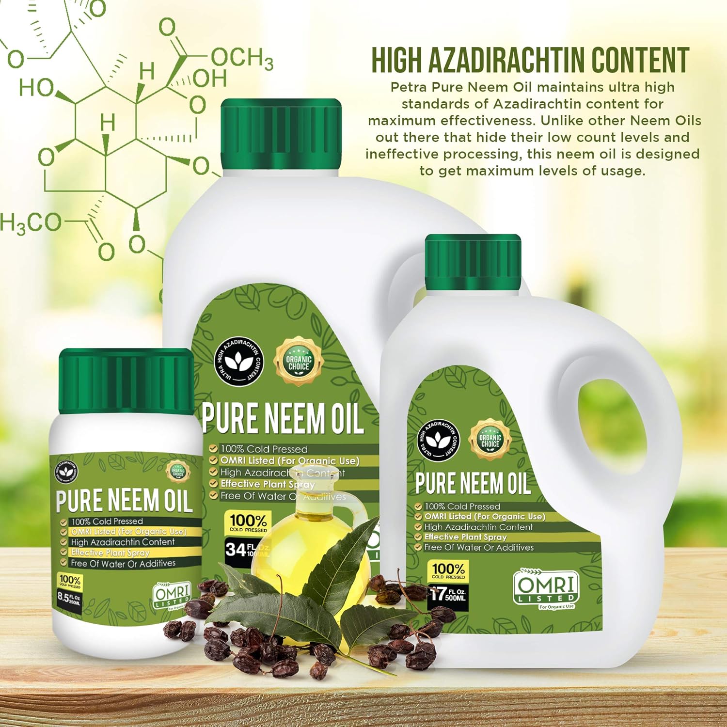 Pure Petra Neem Oil, 100% Cold Pressed, Ultra High Azadirachtin Content, Essential Oil for Skin, Hair and Nails, Leaf Polish, (No Additional Additives), OMRI Listed (17 Fl Oz): Health & Personal Care