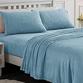Softan Fleece Sheets Queen Size, Flannel Like Soft, Fuzzy Warm Plush Sheets, Velvet Polar Microfleece Bedding for Winter, Light Blue