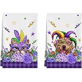 XCHI Mask Cat Dog Purple Flowers Mardi Gras Kitchen Towels Carnival Dish Towels 18x26 Inch Home Kitchen Decorations Hand Towels Set of 2 Drying Dishcloth