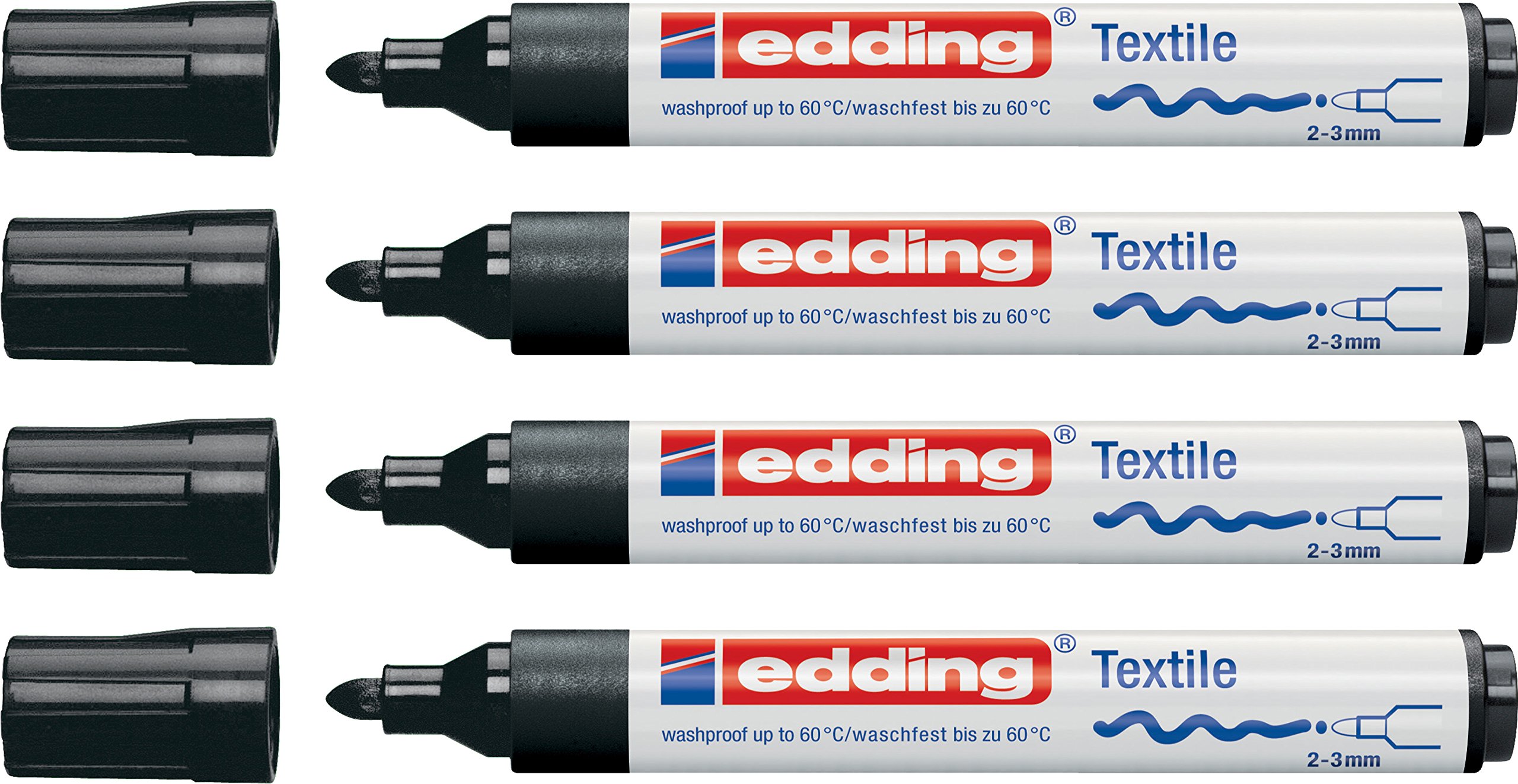 Edding - Textile and Felt Marker for Black T-shirts, 4 Pack