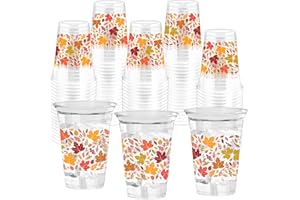 ZCPTZ 100 Pcs 12 oz Fall Maple Leaf Cups Autumn Clear Plastic Cups Tanksgiving Disposable Plastic Cups Fall Party Cups for Autumn Thanksgiving Party Supplies