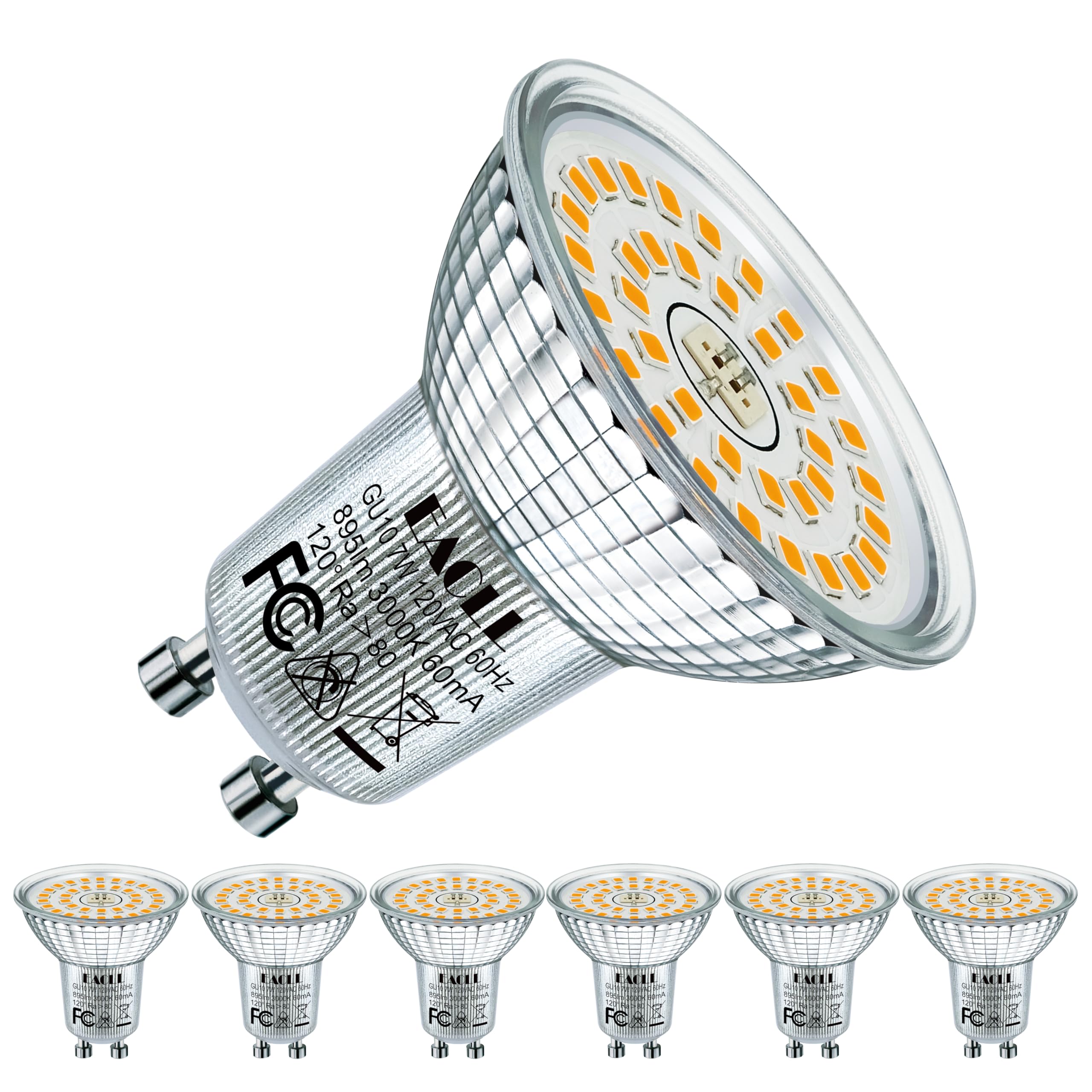 Photo 1 of EACLL MR16 GU10 LED Bulbs Warm White 3000K, 7W Equivalent 100W, 25,000 Hours Lifetime, Energy Efficient Light, 895 Lumens 120 Degree Flood Beam No Flicker Spotlight, Non-Dimmable, 6-Pack