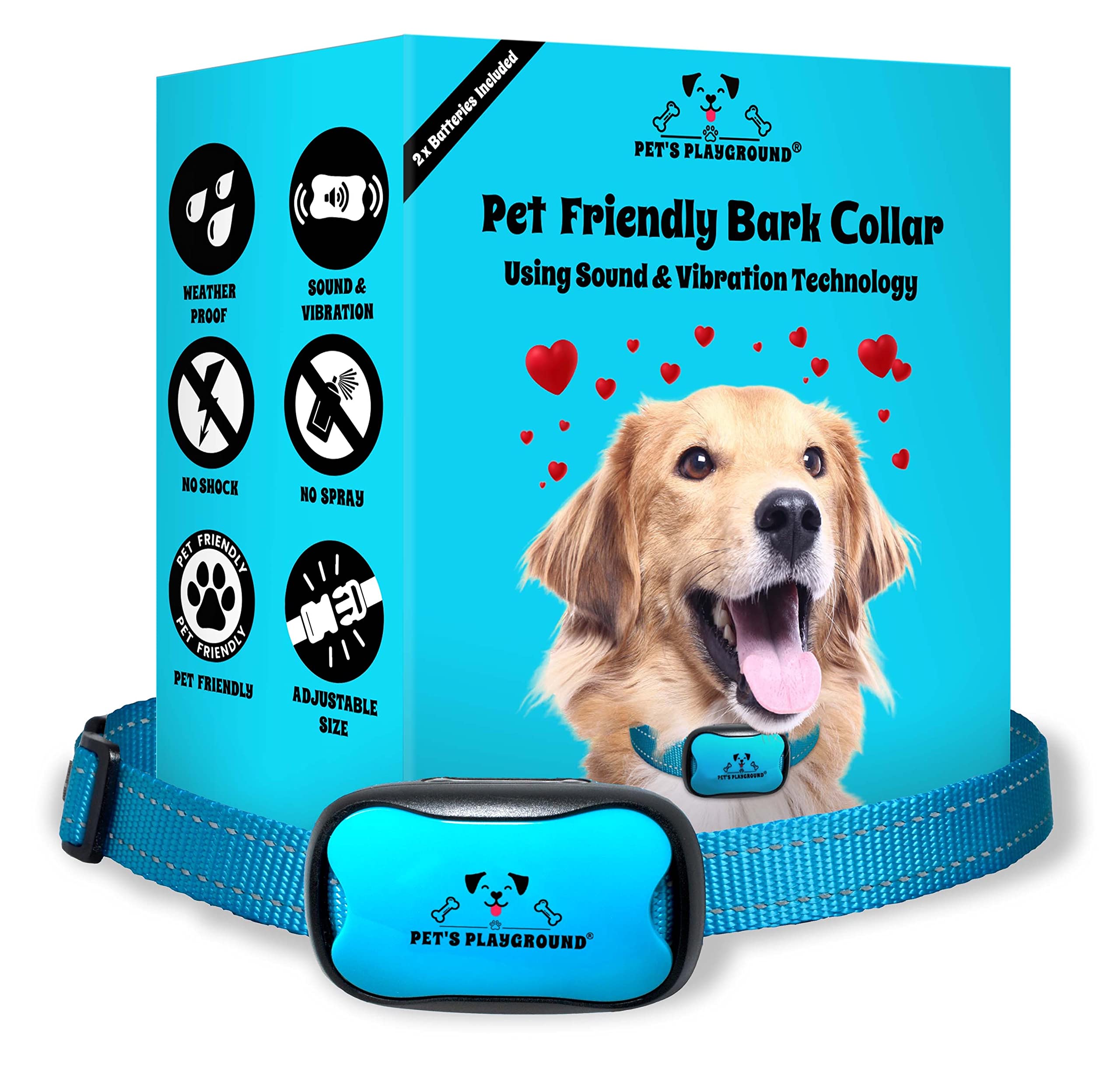 Pet's Playground Bark Collar | Anti Barking Dog Collars | Barking Collars Small Dogs Medium Dogs Large Dogs | Stop Dog Barking Device | Barking Deterrent | Blue | 2 Batteries Included