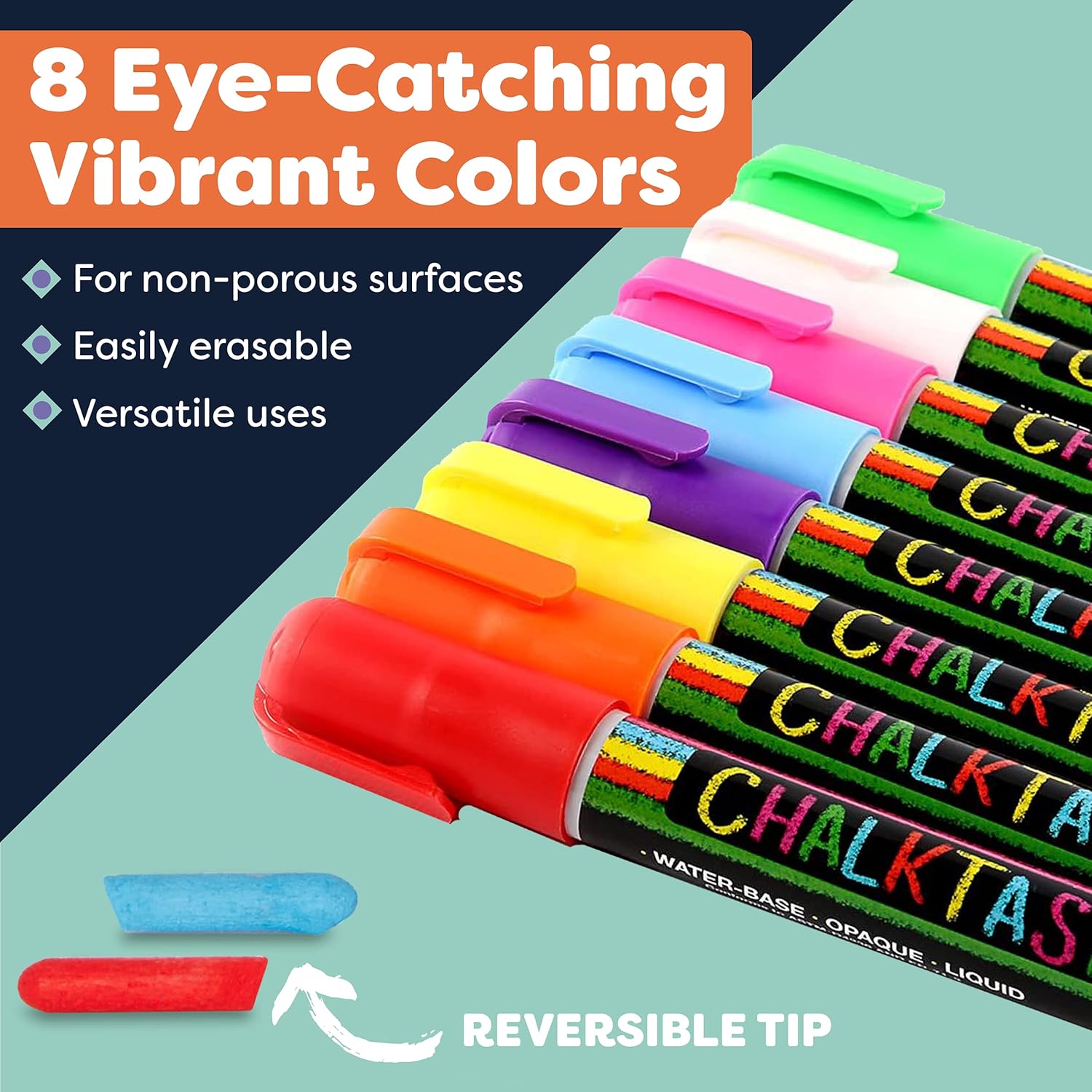 Chalk Markers by Fantastic CHALKTASTIC Best for Kids Art, Chalkboard Labels, Menu Board Bistro Boards, 8 Glass Window Markers, non-toxic Erasable Liquid Pens Chisel or Fine Tip, Neon Colors plus White : Office Products