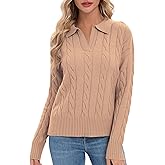 Urban CoCo Womens Long Sleeve V Neck Pullover Polo Sweater Tops Cable Knit Sweaters Winter Trendy Outfits
