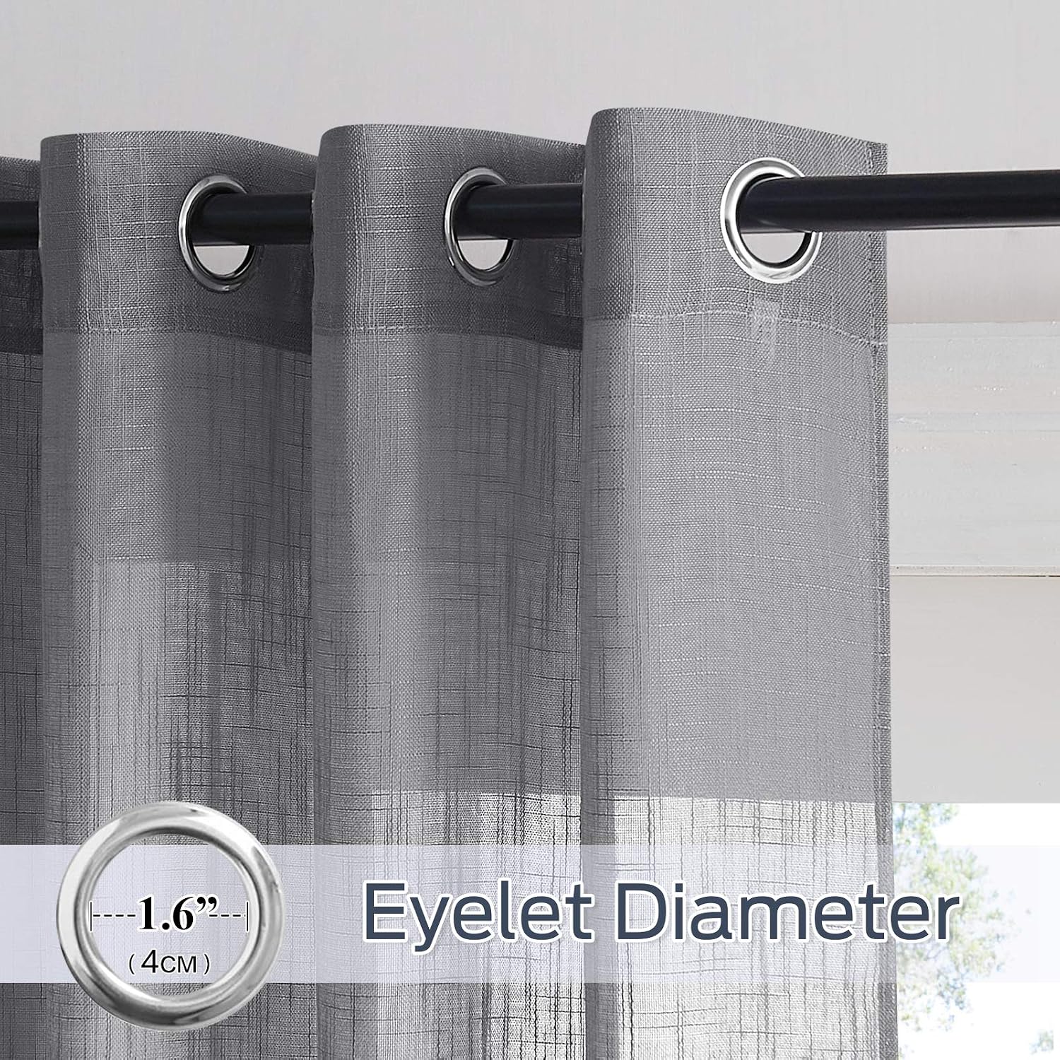 PONY DANCE Grey Sheer Curtains 63 Inch Drop - Image 3