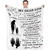 BUUGVIIL Son Gifts from Mom, to My Son Blanket from Mom, Birthday Gifts for Son, Valentines Day Graduation Gifts for Adult Son Flannel Throw Blanket 60"x50"