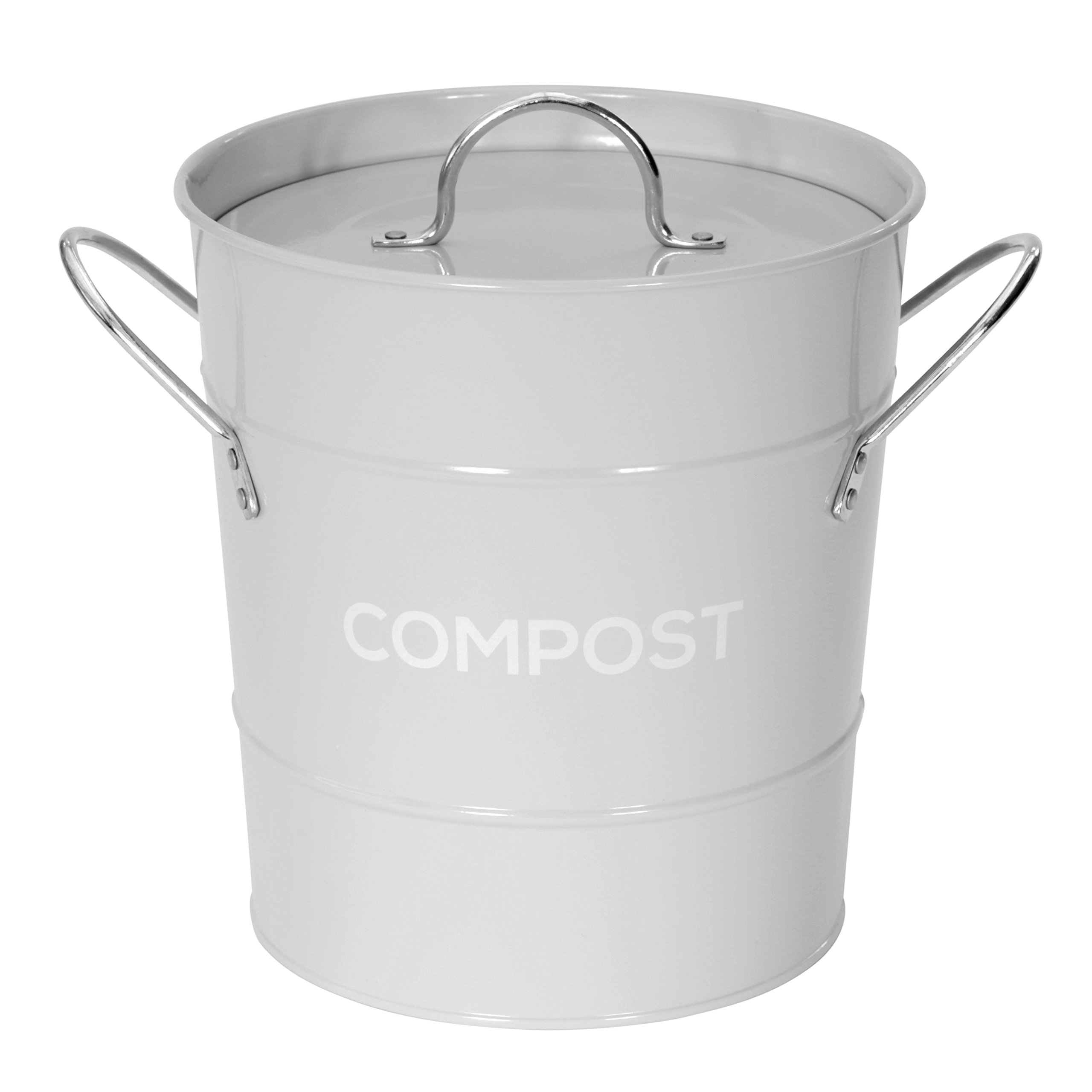 Metal Kitchen Compost Caddy - Composting Bin for Food Waste Recycling (Light Grey)