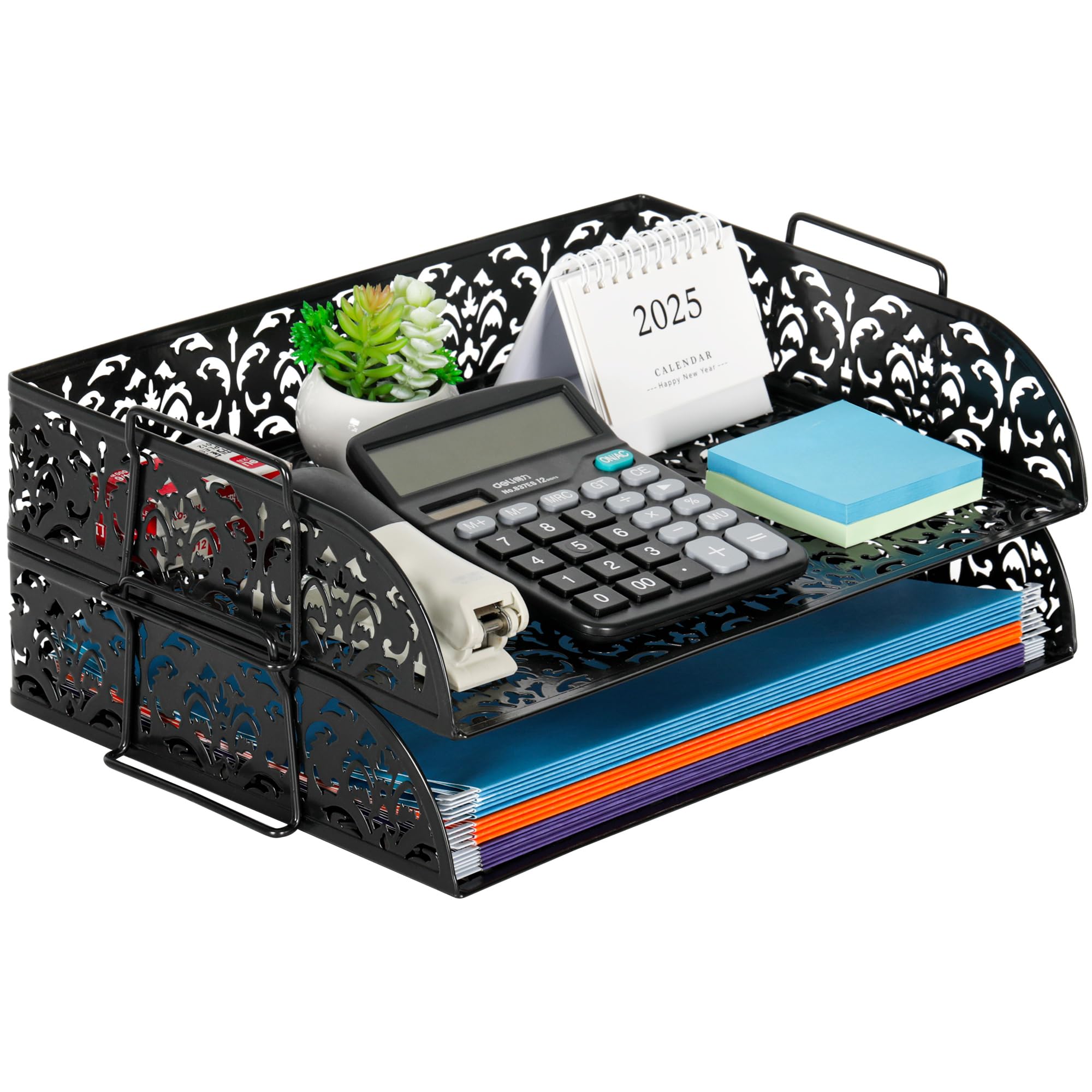 EasyPAG Letter Tray Organizer 2 Tiers Stackable Letter Tray Office Desktop Organizer, A4 Paper Sorter Mesh File Paper Tray Organizer,Black