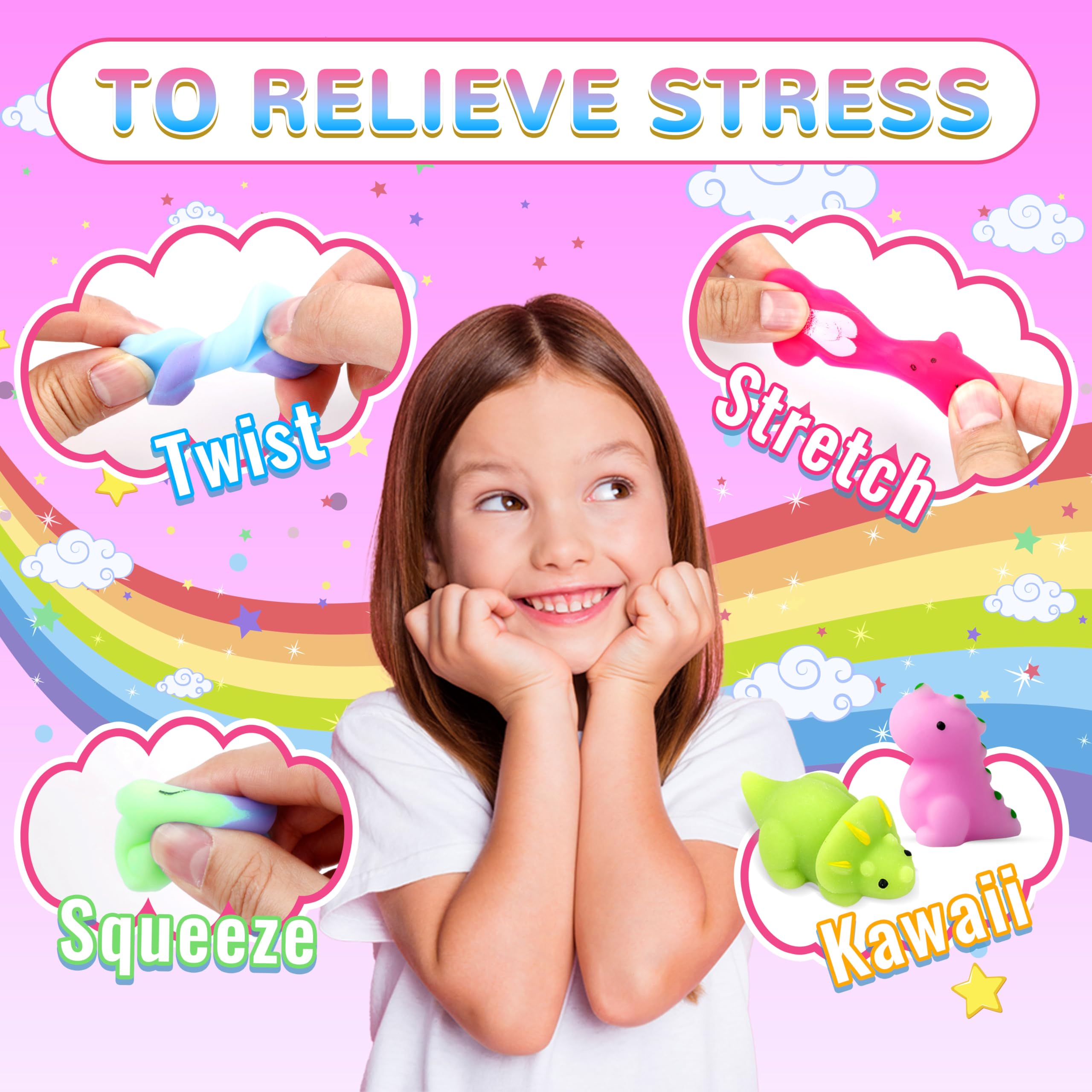 150 Pack Mochi Squishy Toys Kawaii Squishies Stress Relief Toys Pack Boys Girs Party Favors Bulk Birthday Gifts Valentines Day Gifts for Kids Easter Egg Fillers Easter Hunt Basket Pinata Stuffers