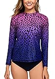 Halcurt Women's Long Sleeve Rash Guard Swim Top