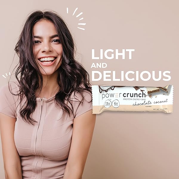 POWER CRUNCH PROTEIN WAFER BARS, HIGH PROTEIN SNACKS WITH DELICIOUS TASTE, CHOCOLATE COCONUT, 1.4 OUNCE (12 COUNT)