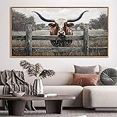Highland Cow Wall Art - Rustic Farmhouse Wall Art for Country Wall Decor, Vintage Artwork for Walls, Framed Pictures for Living Room, Large Canvas painting for Bedroom Above Bed 29×58IN
