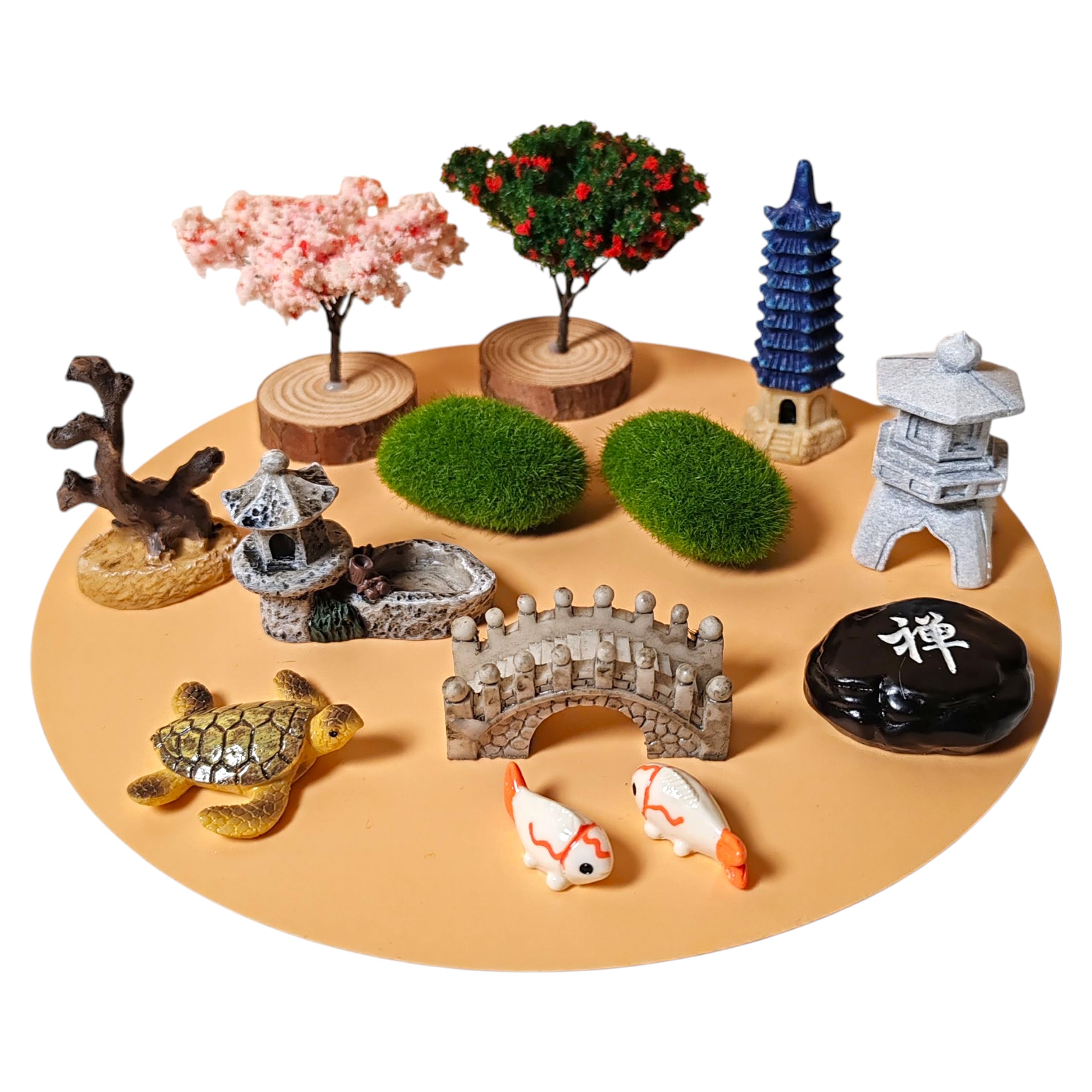 ZEN&TAO Miniature Desktop Zen Garden Accessories, DIY Fairy Miniatures, 12pcs Themed Figures, Japanese Gift Idea, Terrarium, Dollhouse, Bonsai Decorative Craft Kit (12 items), Green — image 1
