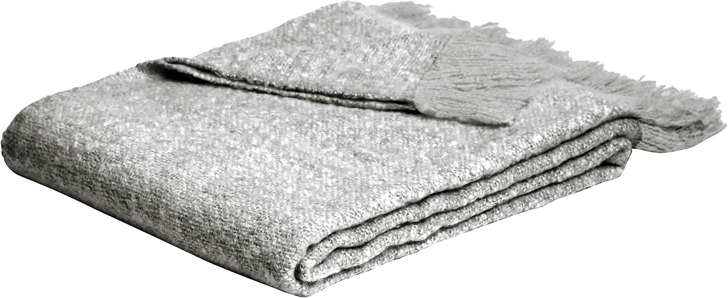 AmazonBasics Faux Angora Fringed Throw Blanket - Grey, 50
