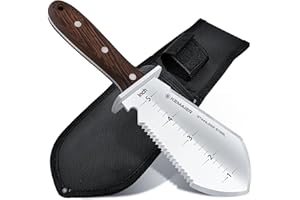 Kemaier Hori Hori Knife, Sharp Garden Knife with 6.3 Inch Serrated Edge, Heavy Duty Stainless Steel Weeding Knife with Oxford Sheath, Multi-Purpose Garden Tool for Weeding Digging Cutting Planting