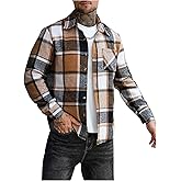 GORGLITTER Men's Plaid Flannel Shirt Long Sleeve Button Down Shirts Jacket Fall Trendy