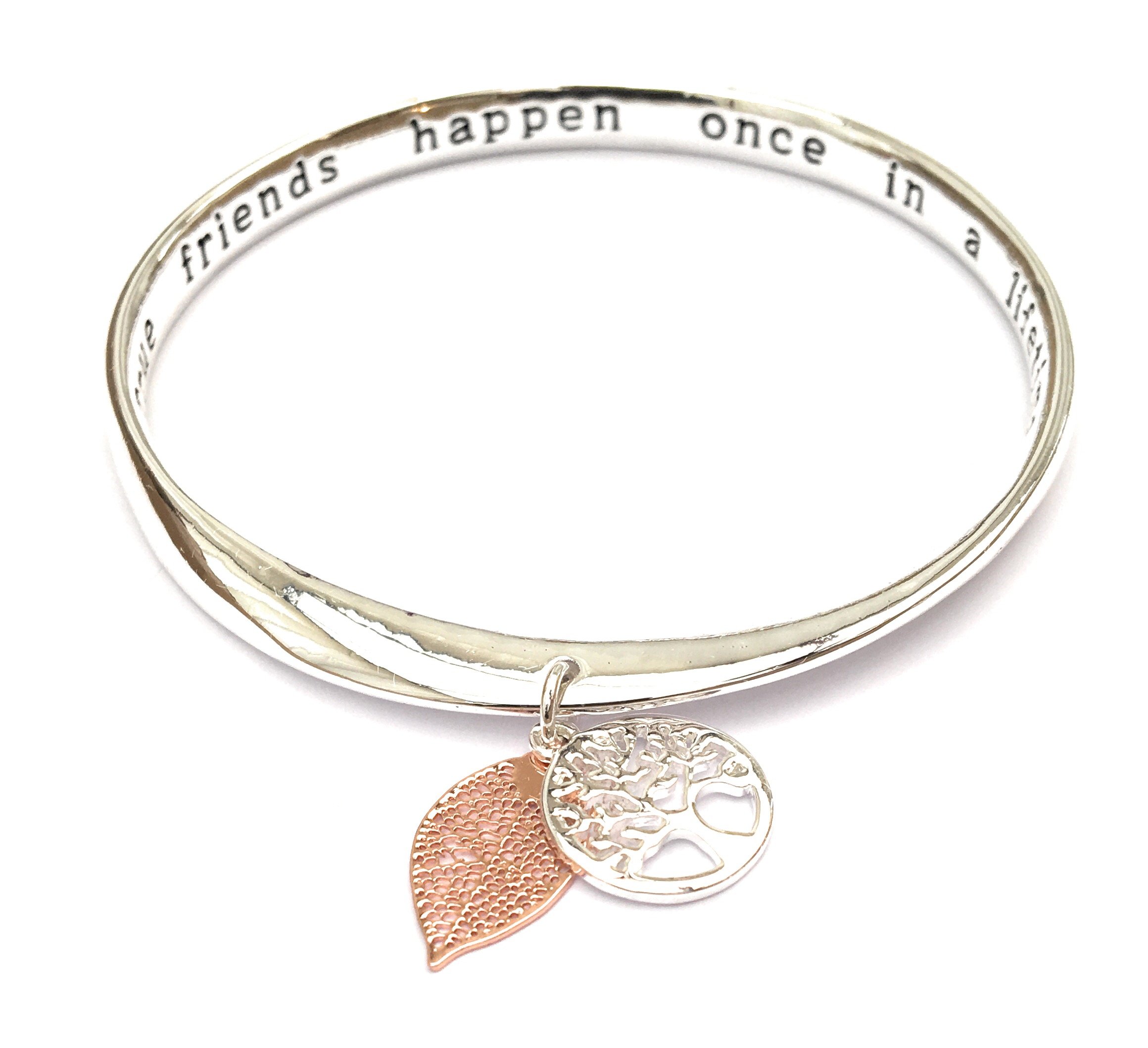 Equilibrium Silver Plated 2 Tone Tree of Life Message Charm Bangle Friend