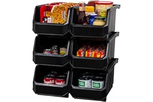 ReadySpace Plastic Containers for Organizing and Storage Bins for Closet, Kitchen, Office, Toys, or Pantry Organization, Large, 6-Pack, Black