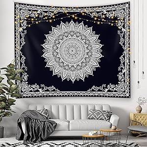Starland Wall Tapestry,Black and White Floral Tapestry with Dotted Daisy,Wall Hanging Tapestry for Bedroom Aesthetic as Wall Art and Home Decor for Bedroom, Living Room, Dorm Decor (51.2Wx59.1L)