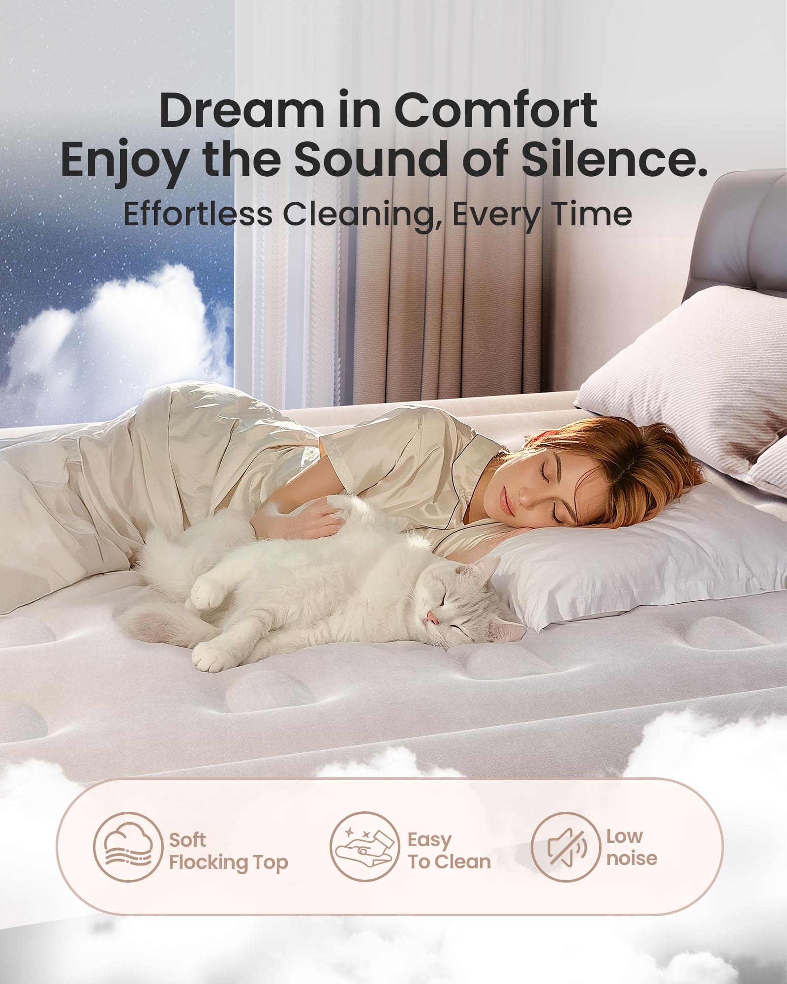 OhGeni Queen Air Mattress with Built in Pump, Inflatable Mattress Blow Up Bed 18 Raised Comfort,Upgraded Surface Portable Mattress, Air Bed for Camping, Home and Guest, Colchone Inflable, 650 lbs Max