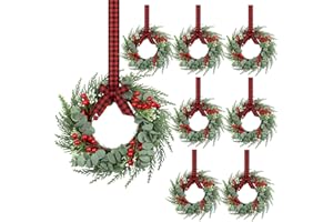 WILLBOND 8 Pcs 8" Mini Christmas Wreaths for Kitchen Cabinet Small Christmas Candle Rings Wreaths, Front Door Pillars/Home Table Centerpieces Hanging Garlands, for Windows/Wedding Decor (No Red Ribbon)