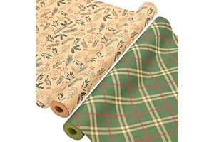 AhfuLife 2 Rolls Christmas Wrapping Paper - 17 Inch × 49.2 Feet Per Roll, Recyclable Kraft Xmas Wrapping Paper Roll for Kids 