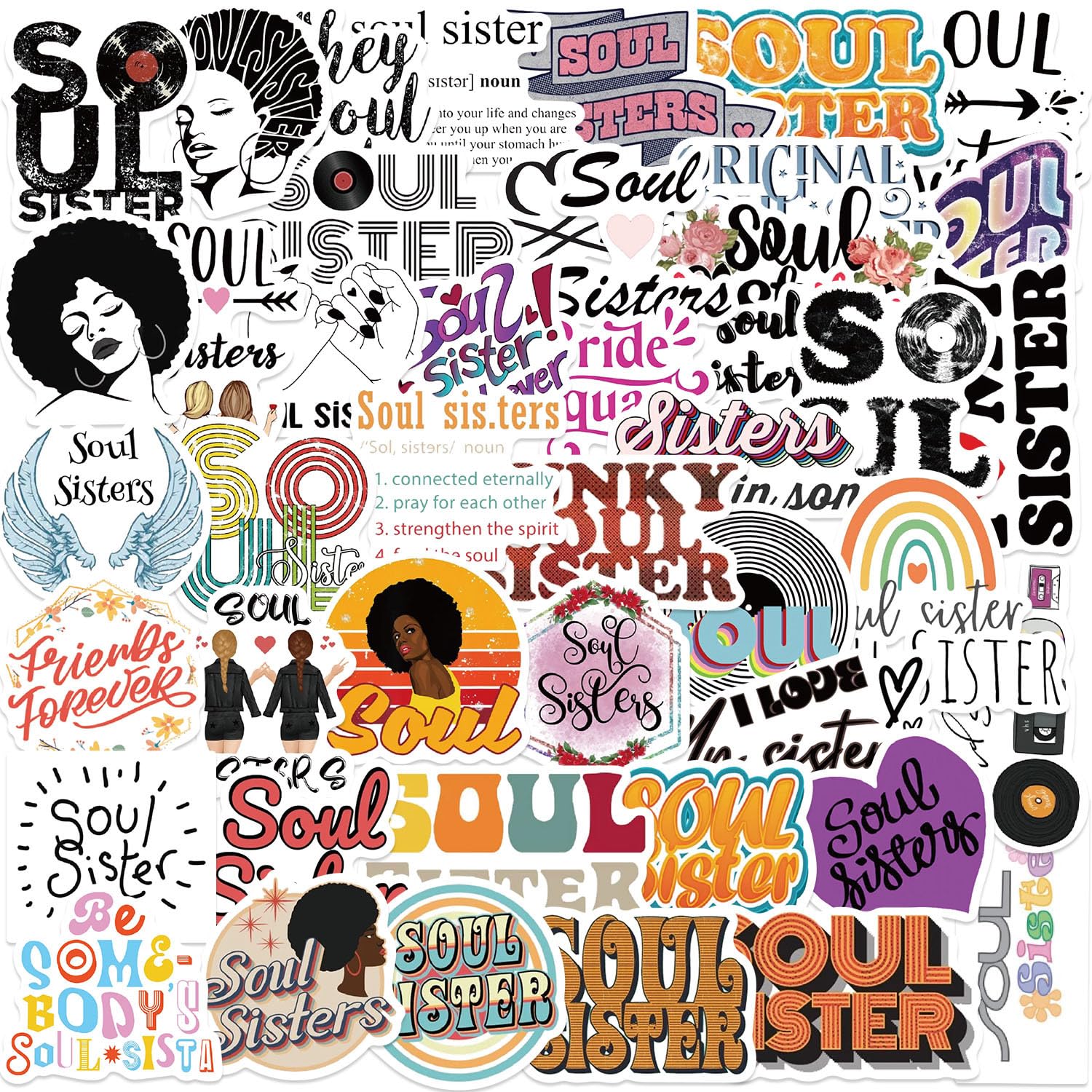 50Pcs Soul Sister Stickers, Motivational Quotes Words for Girls Adults, Vision Board Inspirational Stickers, Vinyl Waterproof Trendy Decals for Laptop Scrapbook