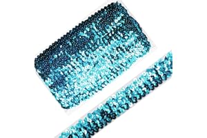VOOMOLOVE Length10 Yards，Wide 30mm/1.1 inch Lake Blue Elastic Sequin Ribbon Trim for Sewing Dress Dance Costumes Headband （Lake Blue）