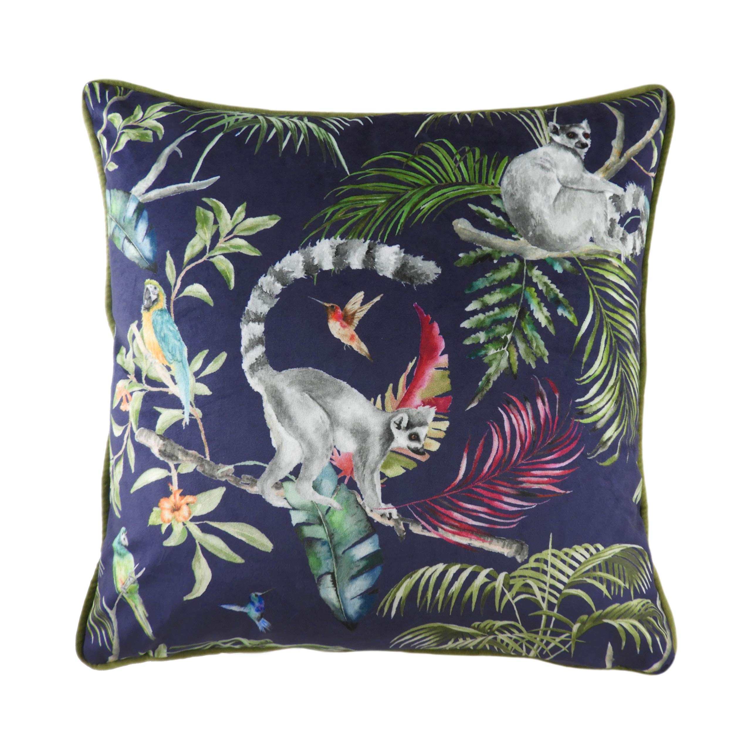Evans Lichfield Jungle Lemur Polyester Filled Cushion, Blue, 43 x 43 cm