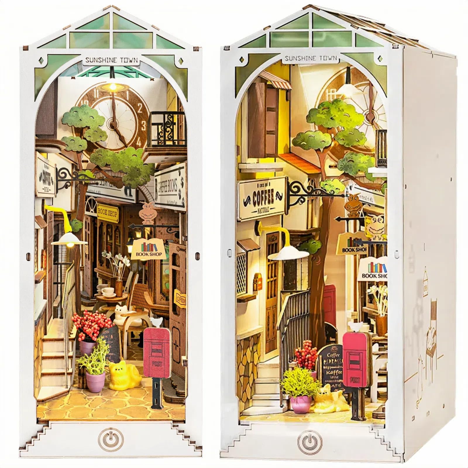 Rolife Book Nook Kits for Adults Diy Miniature Kit with LED Light for Desk Library Bookshelf Decoration 3D Wooden Puzzle Booknook Model Kits for Adults to Build Gifts for Women (TGB02 Sunshine Town)