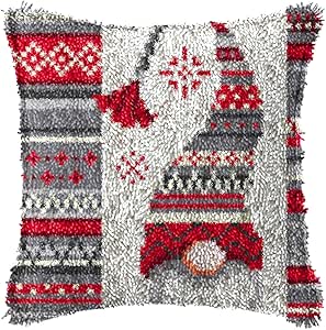 LAPATAIN Latch Hook Kits for DIY Throw Pillow Cover,Needlework Cushion Cover Hand Craft Crochet 15.7X15.7inch Christmas Hat