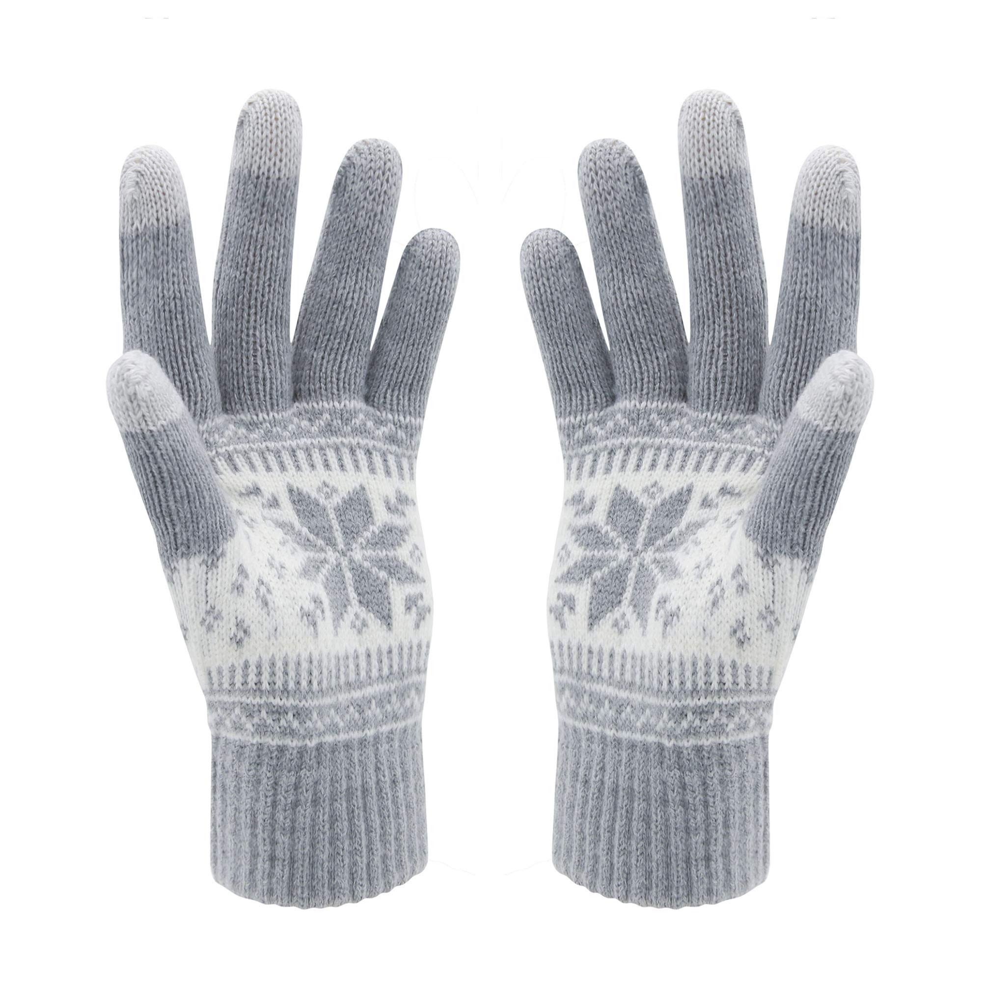 VENI MASEE Winter Lover Snow Print Keep Warm Touch Screen Gloves - Women, A1-womengrey, 20CM