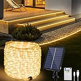 OMIKA 50ft 600 LEDs Solar Rope Lights, USB Charging, 20 Lighting Modes, Dimmable Timer Remote Control, IP68 Waterproof for Outdoor Trees, Parties, Gardens, Weddings, Christmas Decorations