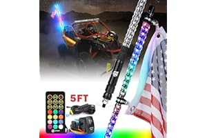Xprite 5FT Spiral LED Whip Lights w/Rocker Switch & Remote Control, Safety Dream-Color Dancing Chase Lighted w/America Flag for Off-Road SXS SUV UTV RZR Maverick X3 Side by Side Dune Buggy Trucks 1PC