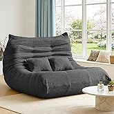 ZOOVEE Bean Bag Chair for Adults - Large Bean Bag with Two Pillows, Oversized Boneless Chair with High-Rebound Memory Foam, Lazy Floor Sofa for Reading, Gaming, Living Room, Bedroom (Loveseat, Grey)