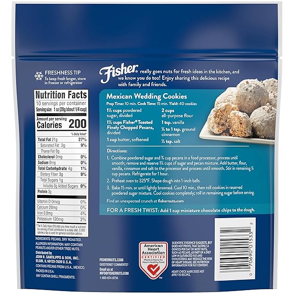 FISHER CHEF’S NATURALS UNSALTED CHOPPED PECANS 10 OZ RESEALABLE BAG, UNSALTED RAW NUTS FOR COOKING, BAKING & SNACKING, VEGAN PROTEIN, KETO SNACK, HEALTHY SNACKS FOR ADULTS, GLUTEN FREE CHOPPED PECAN