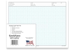 GeekNavy 8.5" x 11" Isometric Graph Paper 50 Sheets Landscape - 0.25" Grid, Non-photo Blue, High Brightness, Drafting, Engineering, Art, 3D Design (1-Pack)