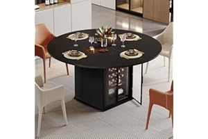 IBF Black Round Dining Table for 4-6, 47 Inch Kitchen Table with Fridge Space, Industrial Dining Room Tables with Storage Shelf, Wood Dinner Tables for Home Kitchen Living Room, Black Oak, Only Table