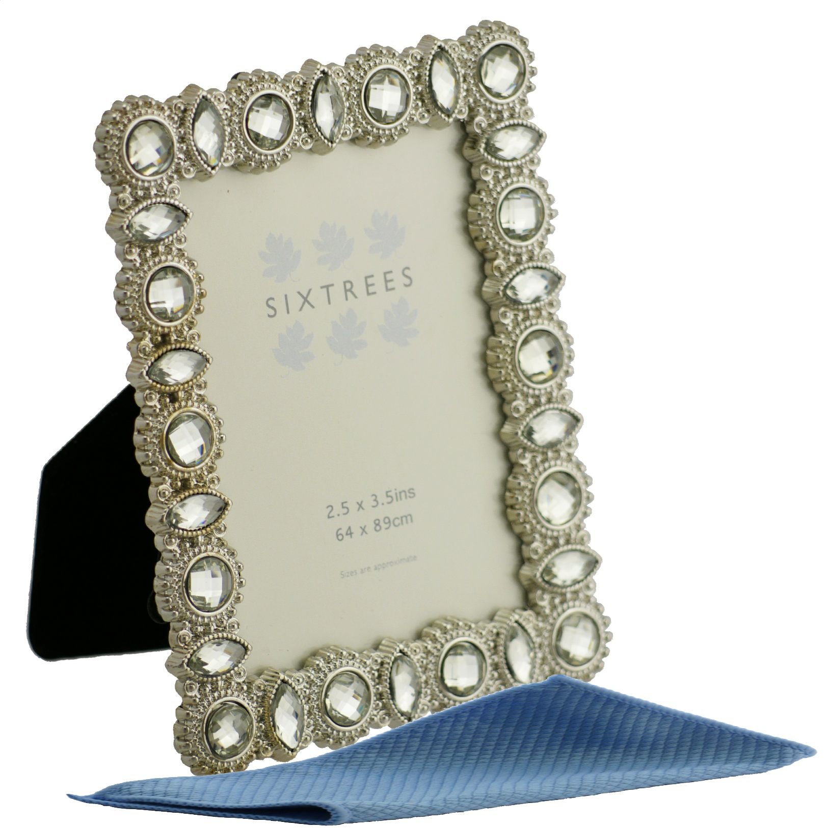 Sixtrees Maria Antique Vintage and Shabby Chic Style silver metal 2.5 x 3.5 inch photo frame with beads and crystals. (64 x 89mm) picture - Includes our microfibre cleaning cloth.