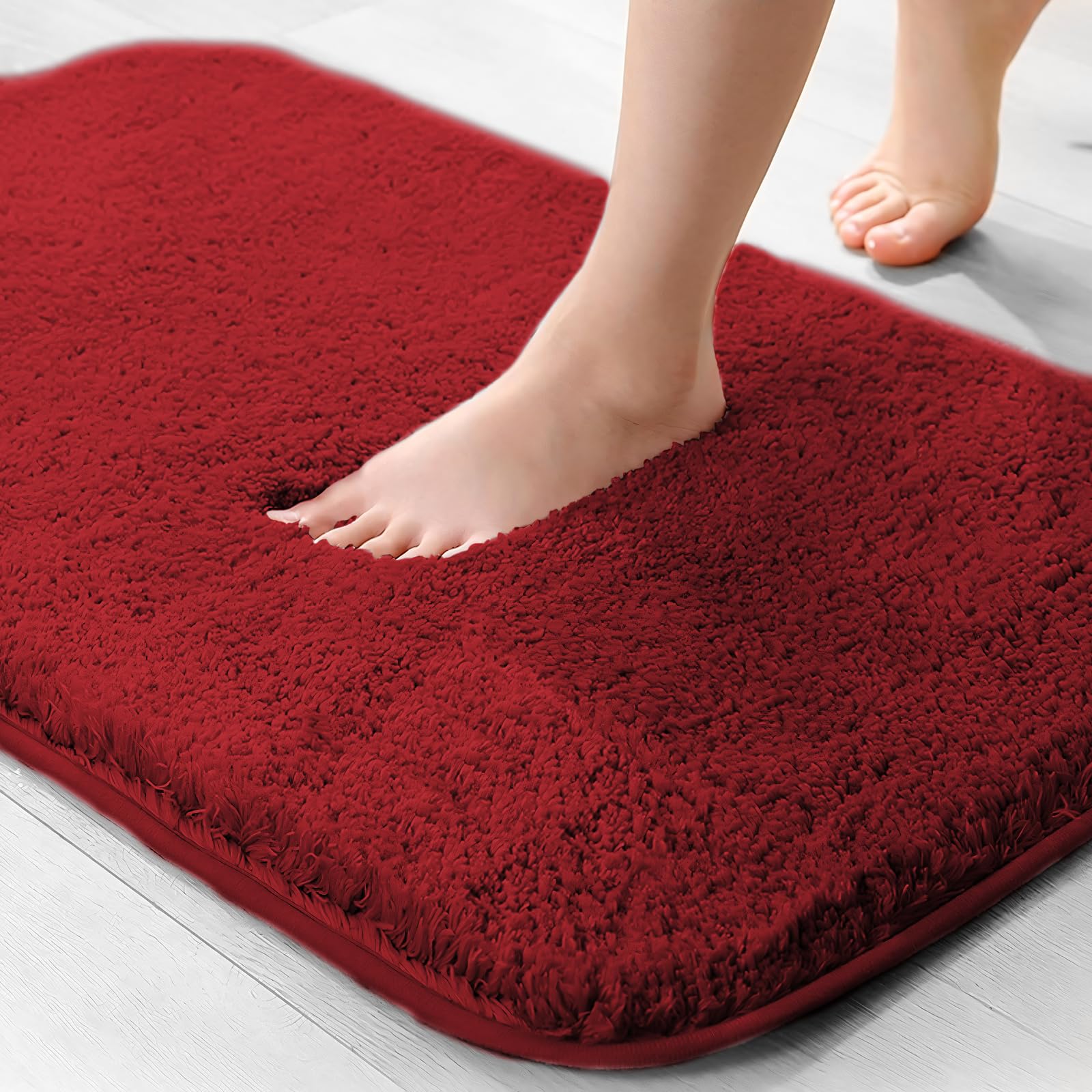 wyewye Microfibre Bath Mat, 2cm Super Thick Bath Rug, Super Absorbent Bathroom Rug 40x60cm Red