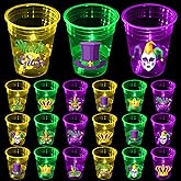 mishunyus 24 Pcs Mardi Gras Glow Cups for Party Theme Mardi Gras Decorations, Party Favors Supplies, Accessories, Carnival Favors, New Orleans Style Party(16 oz)