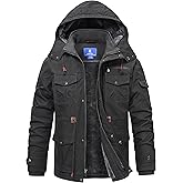 Rapoo Men's Winter Jacket Cotton Work Military Jackets Fleece Lined Thick Warm Cargo Coats with Hooded