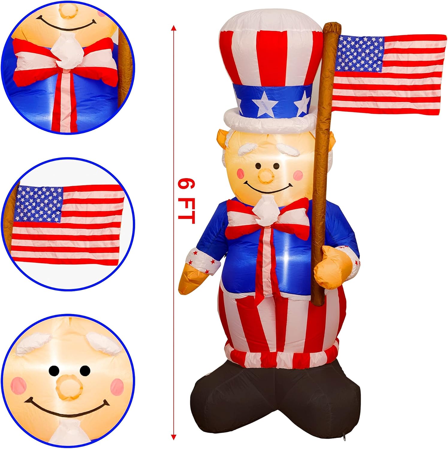 Twinkle Star 6FT Patriotic Independence Day Inflatable, Blow Up 4th of July Lighted Uncle Sam Hold American Flag, Indoor Outdoor Inflatables Decor Lawn Yard Home Celebration Garden Party Decorations: Garden & Outdoor