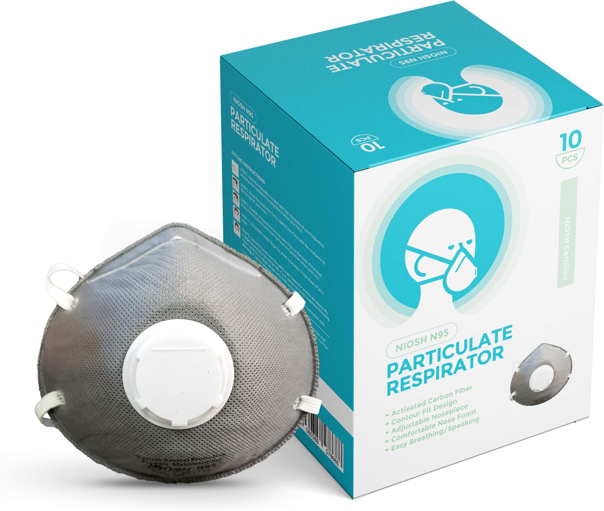 Vectorfog Activated Carbon Fiber Particulate Respirator Reusable Disposable niosh n95 mask - 10 count