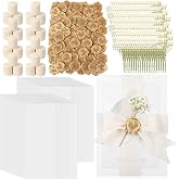 Fuyoooo 50 Set Wedding Invitations Wraps Set, Classic Style, Beige, Gold | Pre Folded Vellum Jackets for 5 x 7 Invitations, Self Adhesive Wax Seal Stickers, Dried Baby's Breath, Chiffon Silk Ribbon