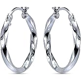 Sterling Silver 2mm Thickness Polished Twisted Round Hoop Earrings, 15mm, 20mm, 25mm