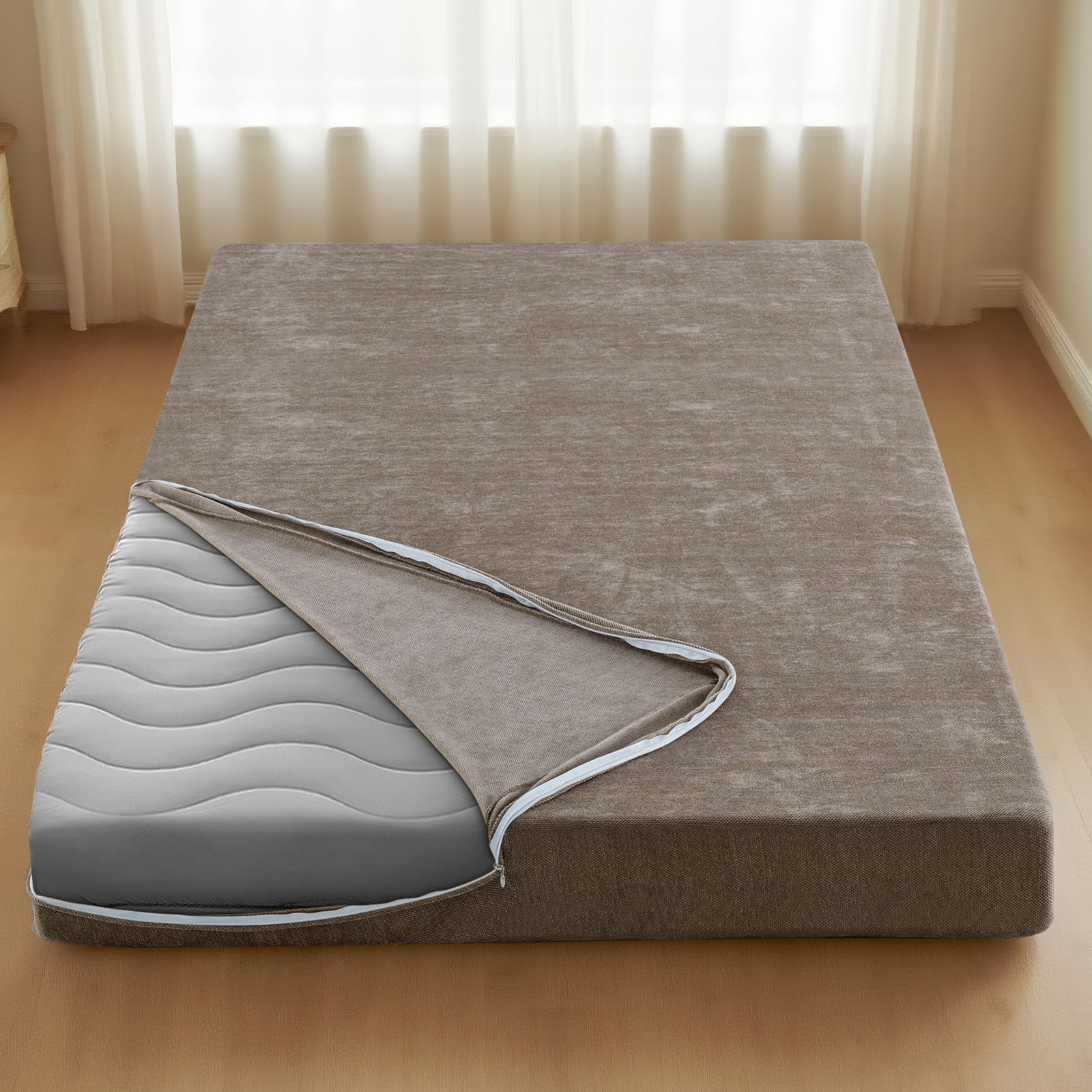 Photo 1 of H.VERSAILTEX Full Size Armless Futon Mattress Covers for Traditional Japanese Futon Mattress Soft Chenille Couch Slipcovers Floor Mats Sofa Protector Zippered Sleeper Sofa Cover,Taupe