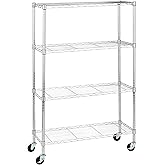Amazon Basics 4-Shelf Adjustable, Heavy Duty Storage Shelving Unit with Wheels for Easy Assembly, for Garage or Kitchen Use, 